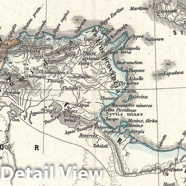 Historic Map : Spruner Map of Northwestern Africa, The Magreb, and The Barbary Coast in Antiquity , 1865, Vintage Wall Art