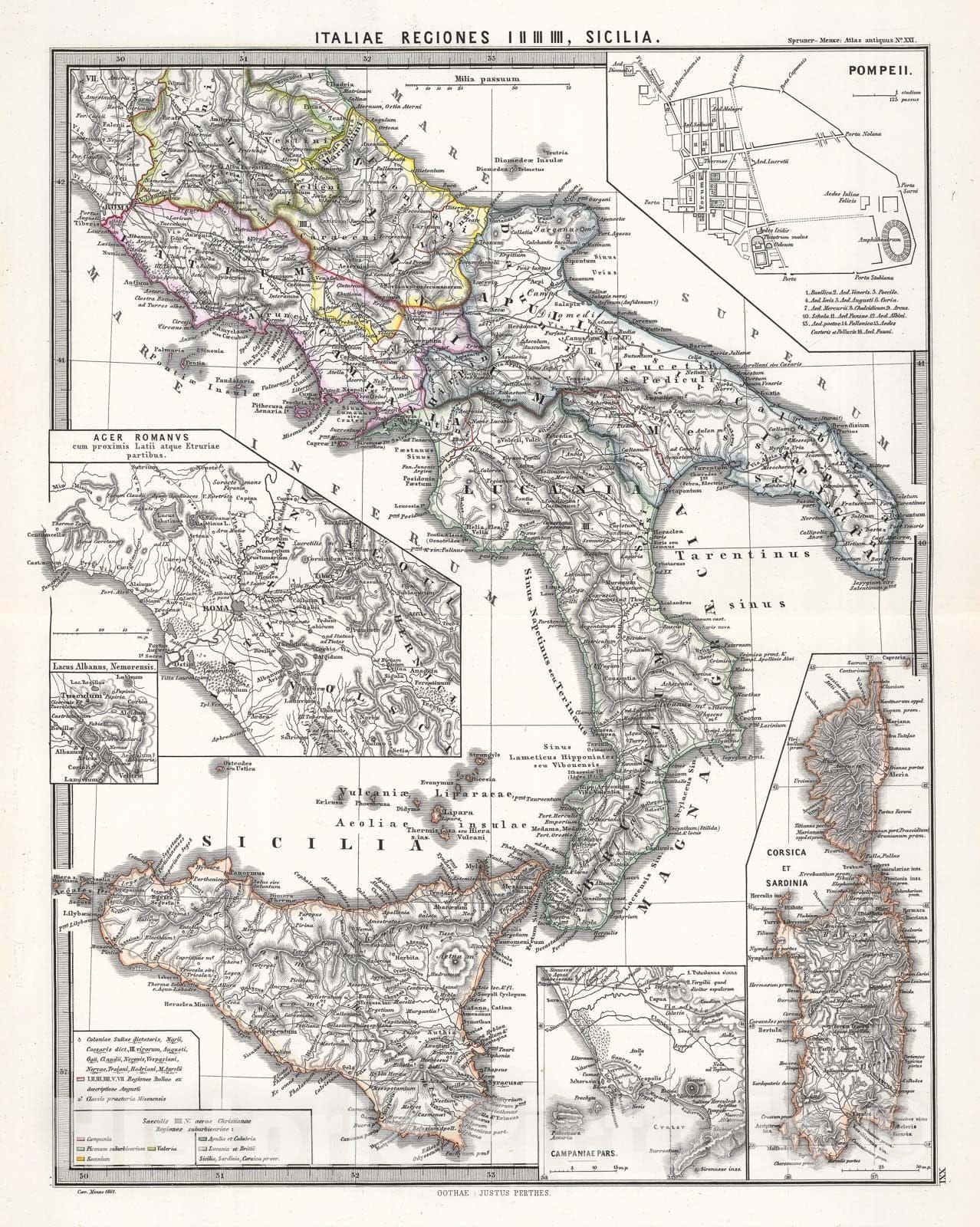 Historic Map : Spruner Map of Southern Italy and Sicily, 1865, Vintage Wall Art