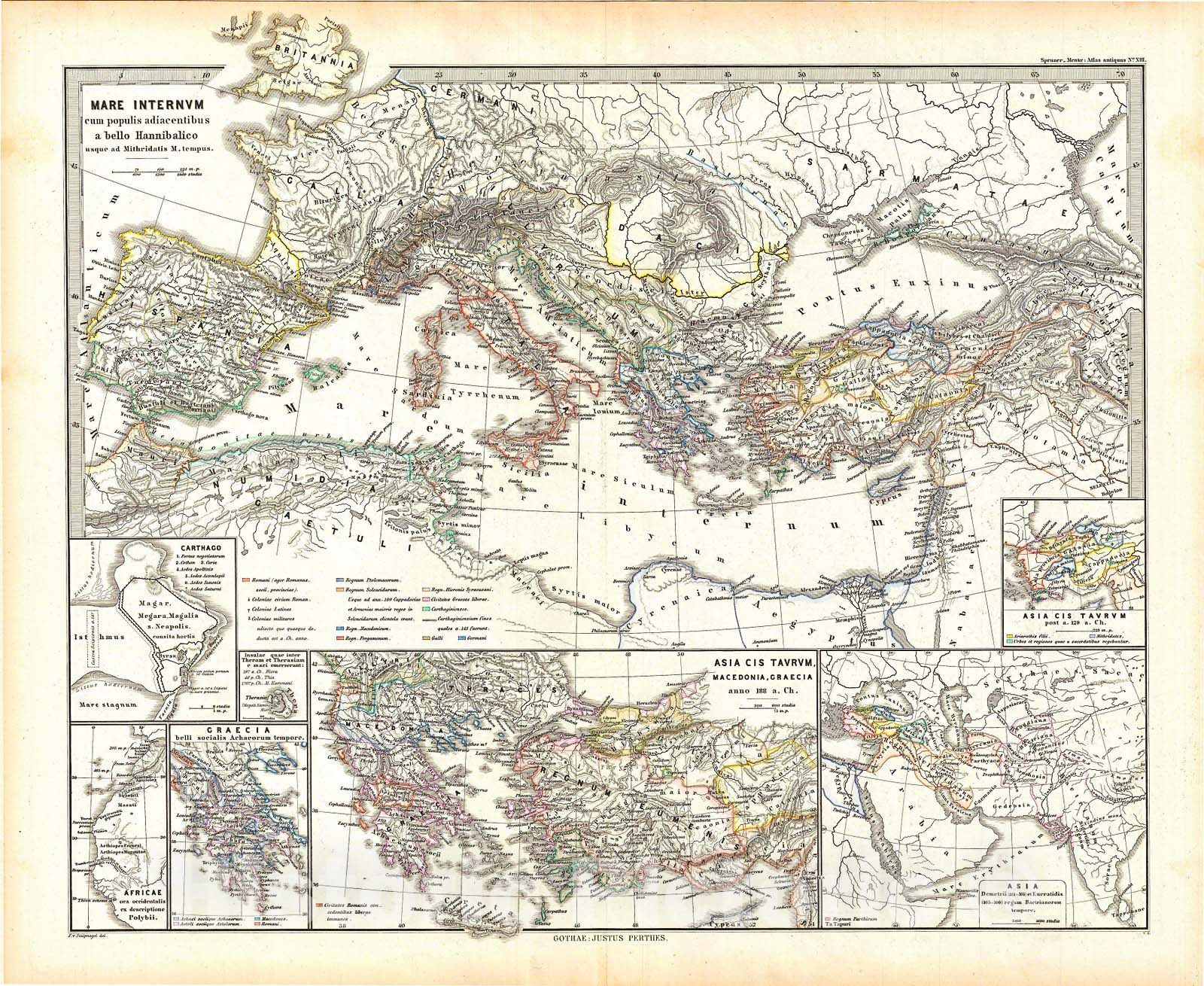 Historic Map : Spruner Map of The Mediterranean from The Punic Wars to Mithridates The Great , 1865, Vintage Wall Art