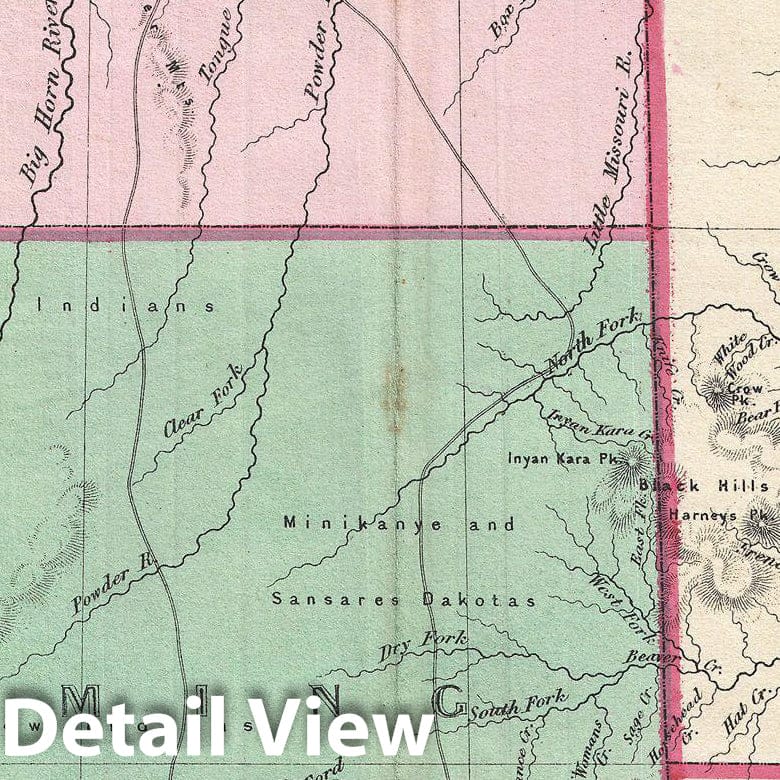 Historic Map : Johnson Map of Montana, Wyoming, Idaho, Nebraska and Dakota, 1866, Vintage Wall Art