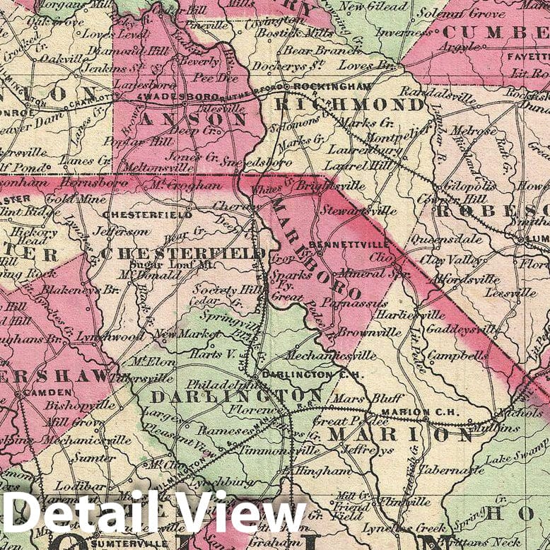 Historic Map : Johnson Map of North Carolina and South Carolina, Version 3, 1866, Vintage Wall Art