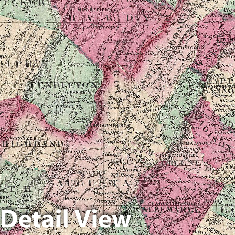 Historic Map : Johnson Map of Virginia, West Virginia, Maryland and Delaware, 1866, Vintage Wall Art