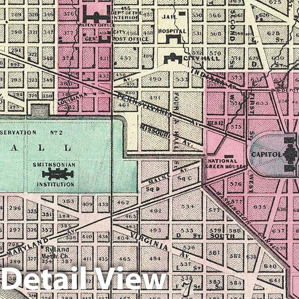 Historic Map : Johnson Map of Washington D.C. , 1866, Vintage Wall Art