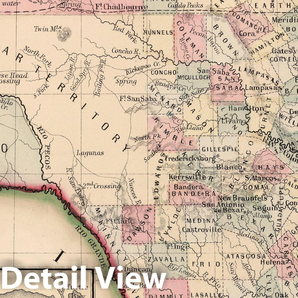 Historic Map : Mitchell Map of Texas, 1866, Vintage Wall Art