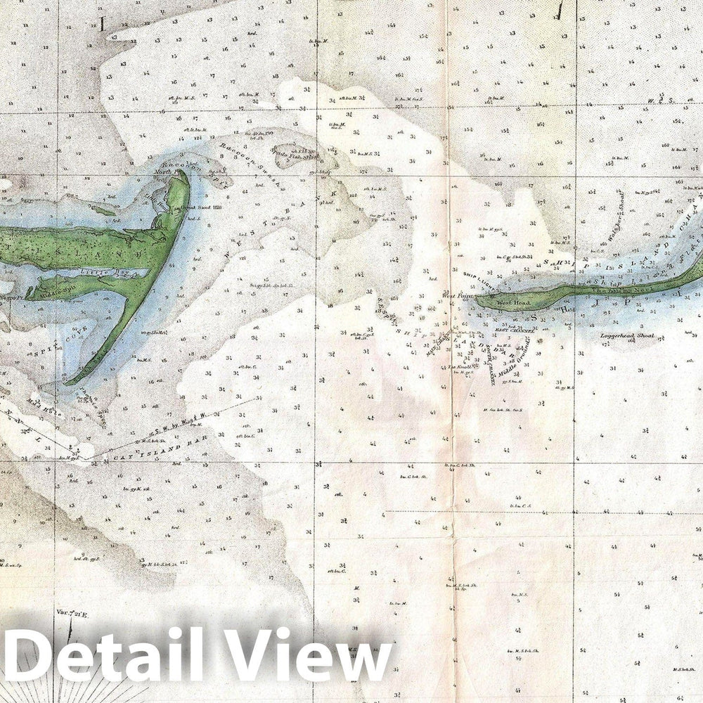 Historic Map : U.S. Coast Survey Chart or Map of The Mississippi Sound, Western Part, 1866, Vintage Wall Art