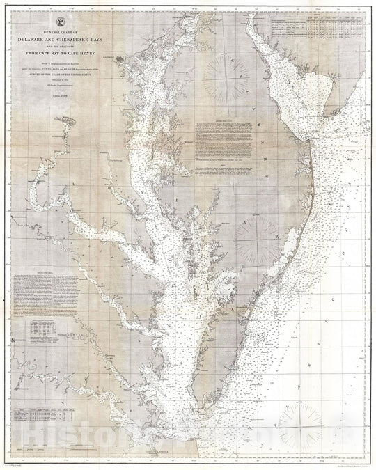 Historic Map : U.S. Coast Survey Map of The Chesapeake Bay and Delaware Bay, 1866, Vintage Wall Art