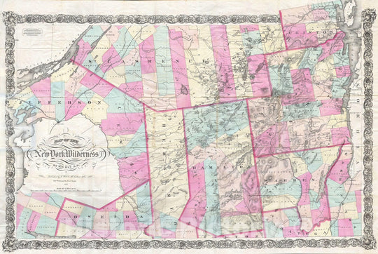 Historic Map : Colton, Ely Pocket map of The Adirondack Mountains, New York, 1867, Vintage Wall Art