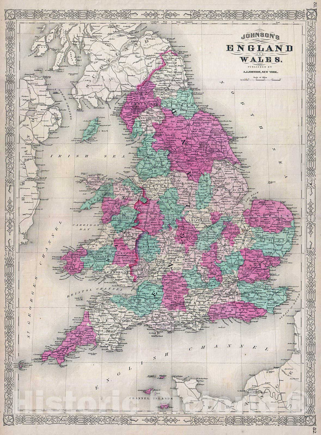 Historic Map : Johnson Map of England and Wales , 1867, Vintage Wall Art