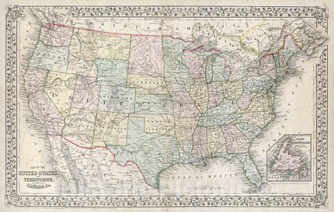 Historic Map : Mitchell Map of The United States, Version 5, 1867, Vintage Wall Art