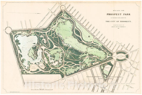 Historic Map : Vaux and Olmsted Map of Prospect Park, Brooklyn, New York, 1868, Vintage Wall Art