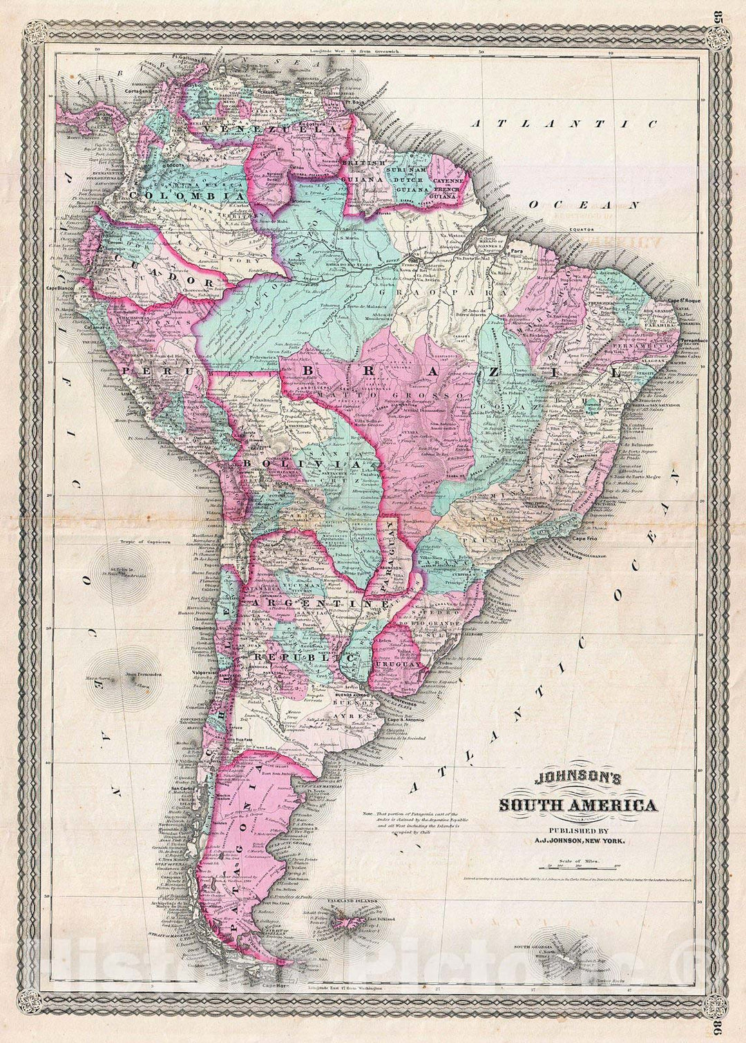 Historic Map : Johnson Map of South America, Version 5, 1870, Vintage Wall Art