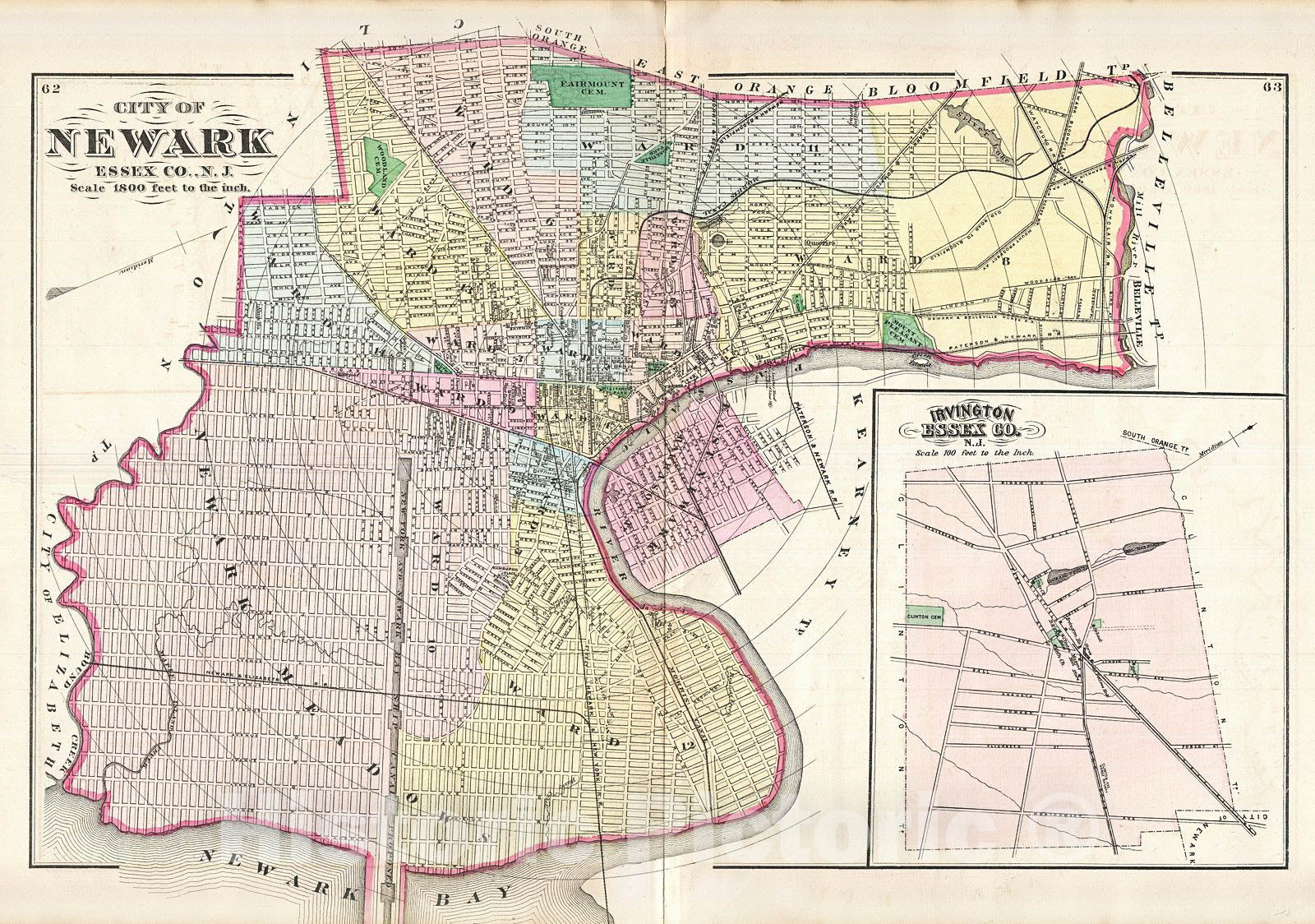 Historic Map : Beers Map of Newark, New Jersey, 1872, Vintage Wall Art