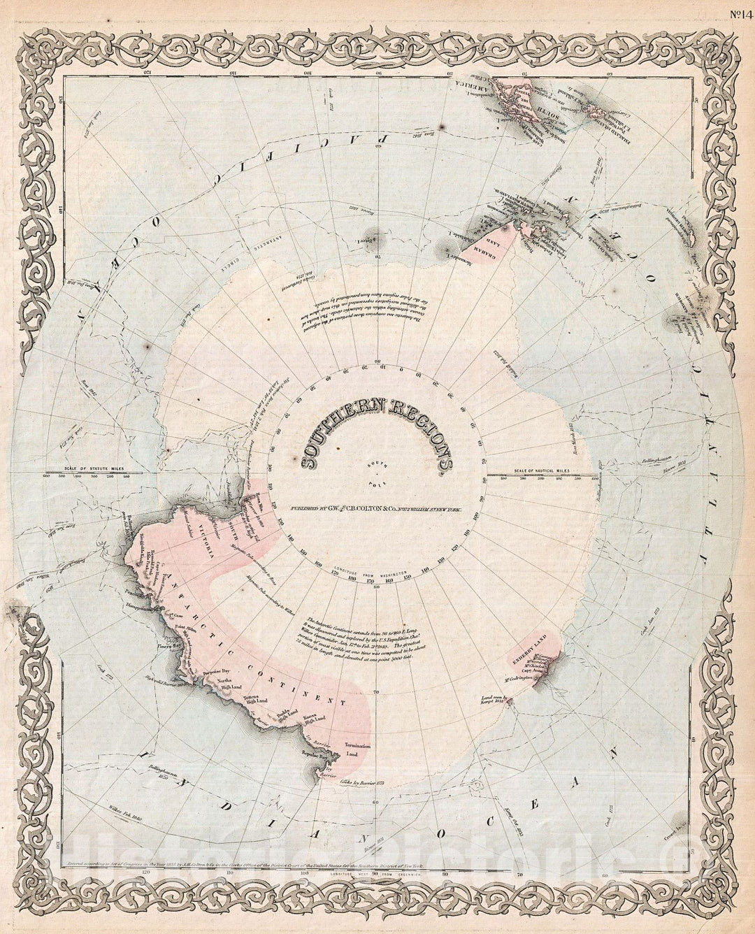 Historic Map : Colton Map of Antarctica or The South Pole, 1872, Vintage Wall Art