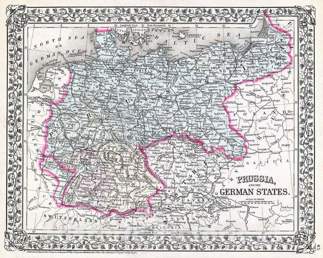 Historic Map : Mitchell Map of Prussia, Germany , 1872, Vintage Wall Art