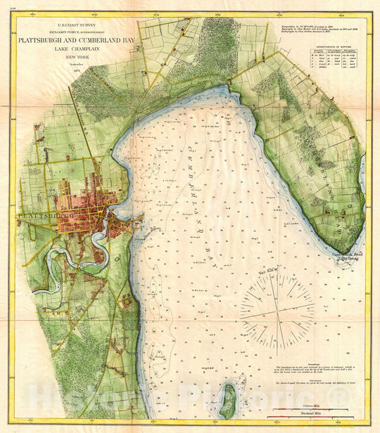 Historic Map : U.S. Coast Survey Map of Plattsburgh and Lake Champlain, New York , 1872, Vintage Wall Art