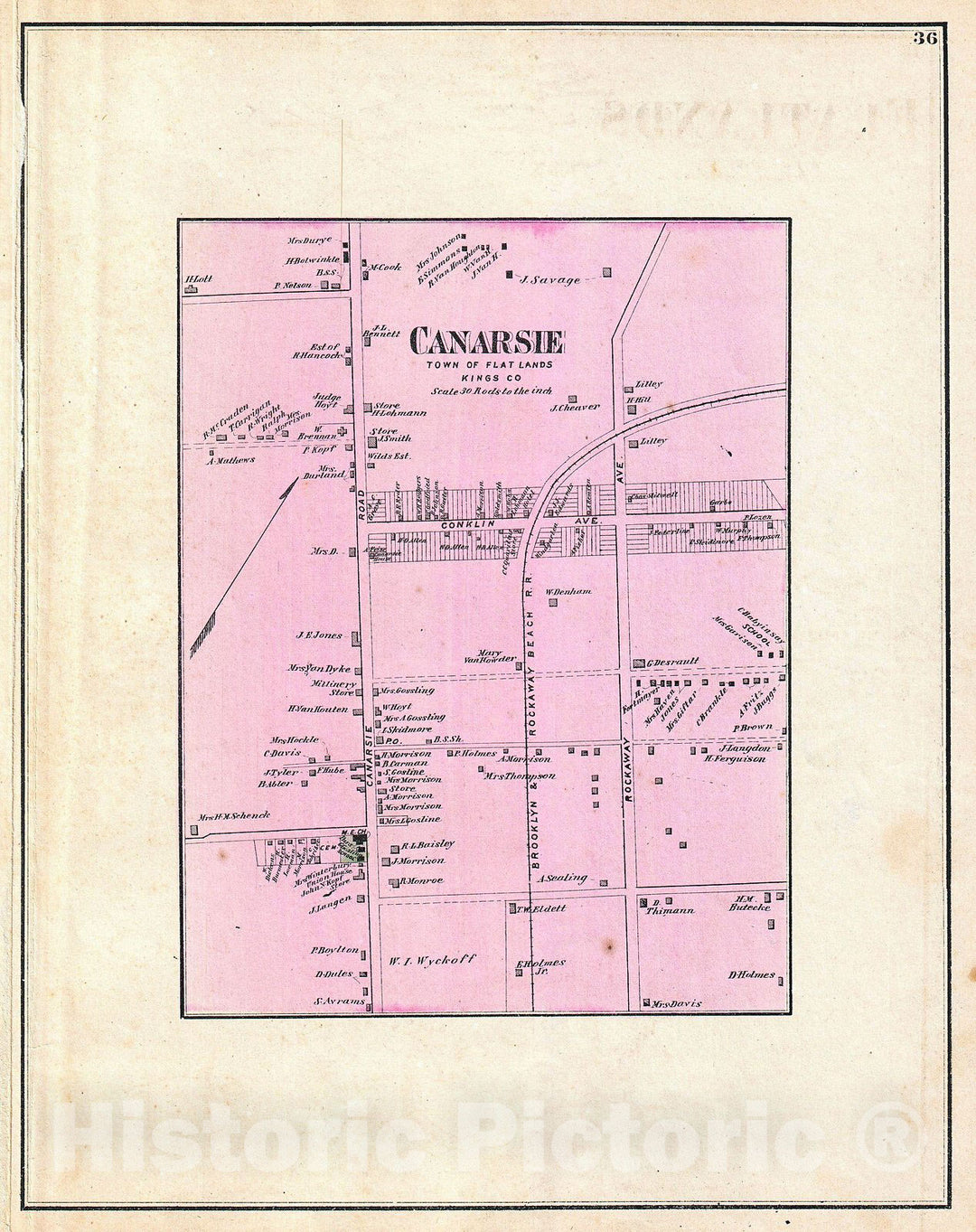 Historic Map : Beers Map of Canarsie, Brooklyn, New York City, 1873, Vintage Wall Art