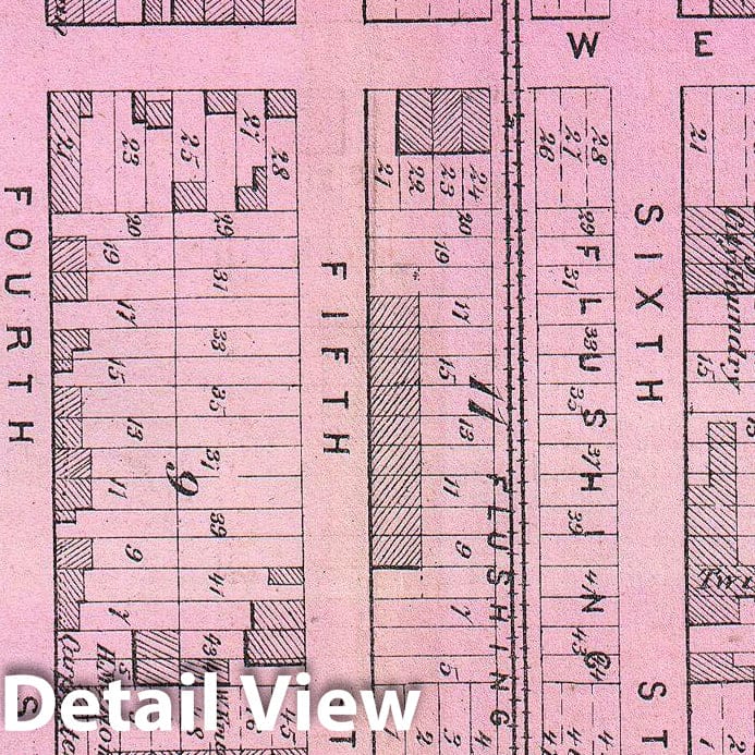 Historic Map : Beers Map of Hunters Point (Long Island City), Queens, New York, 1873, Vintage Wall Art