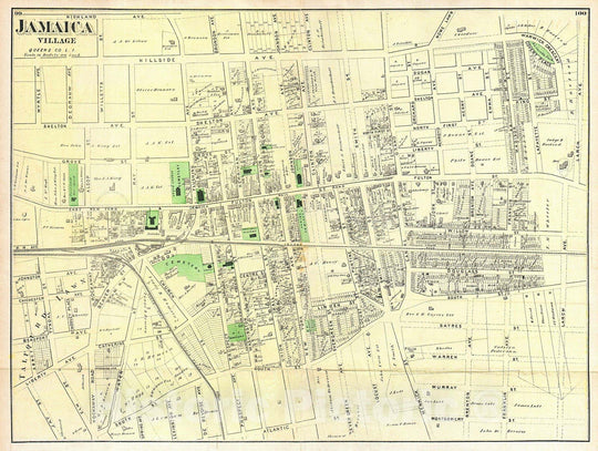 Historic Map : Beers Map of Jamaica Village, Queens, New York City, 1873, Vintage Wall Art