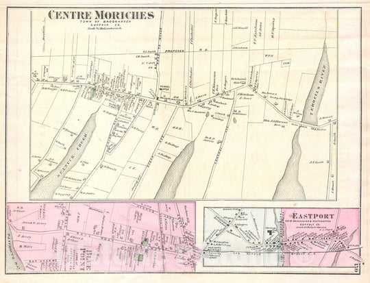 Historic Map : Beers Map of Moriches, Eastport and Southampton, Long Island, New York, 1873, Vintage Wall Art