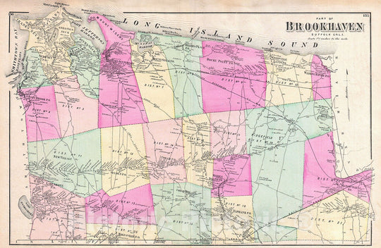 Historic Map : Beers Map of Northern Brookhaven, Long Island, New York, 1873, Vintage Wall Art