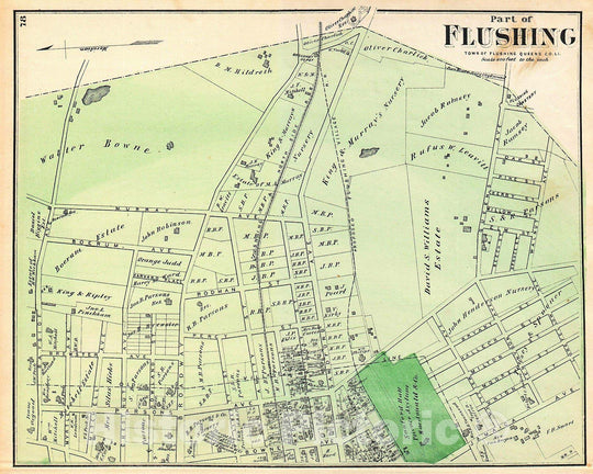 Historic Map : Beers Map of Part of Flushing, Queens, New York City , 1873, Vintage Wall Art