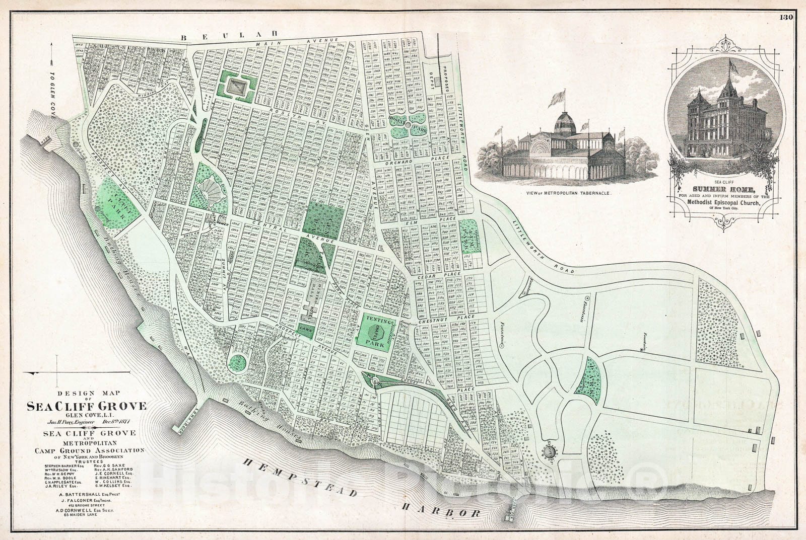 Historic Map : Beers Map of Sea Cliff Grove,Long Island, New York, 1873, Vintage Wall Art