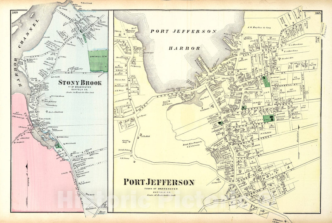 Historic Map : Beers Map of Stony Brook and Port Jefferson, Long Island, New York, 1873, Vintage Wall Art