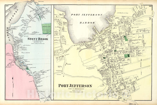 Historic Map : Beers Map of Stony Brook and Port Jefferson, Long Island, New York, 1873, Vintage Wall Art