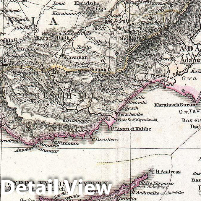 Historic Map : Stieler Map of Asia Minor, Syria and Israel, Palestine (Modern Turkey) , 1873, Vintage Wall Art