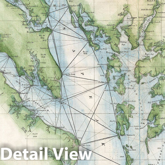 Historic Map : U.S. Coast Survey Chart or Map of The Chesapeake Bay and Delaware Bay, Version 2, 1873, Vintage Wall Art