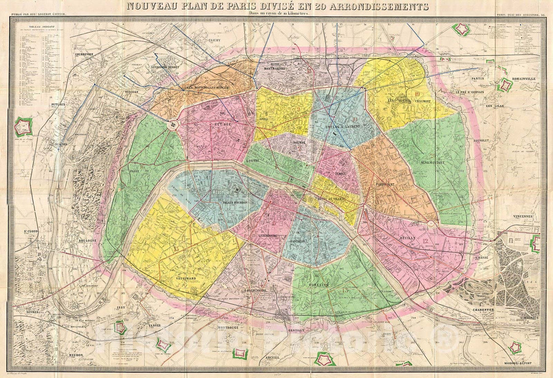 Historic Map : Logerot Map of Paris, France, 1878, Vintage Wall Art