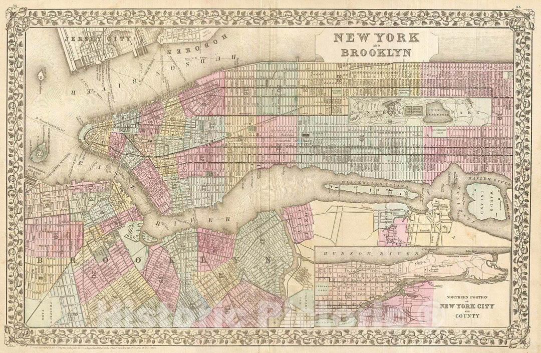 Historic Map : Mitchell Map of New York City, New York, Version 3, 1882, Vintage Wall Art