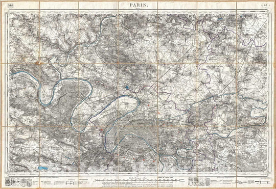 Historic Map : Depot de la Guerre Pocket Map of Paris and Environs, 1886, Vintage Wall Art