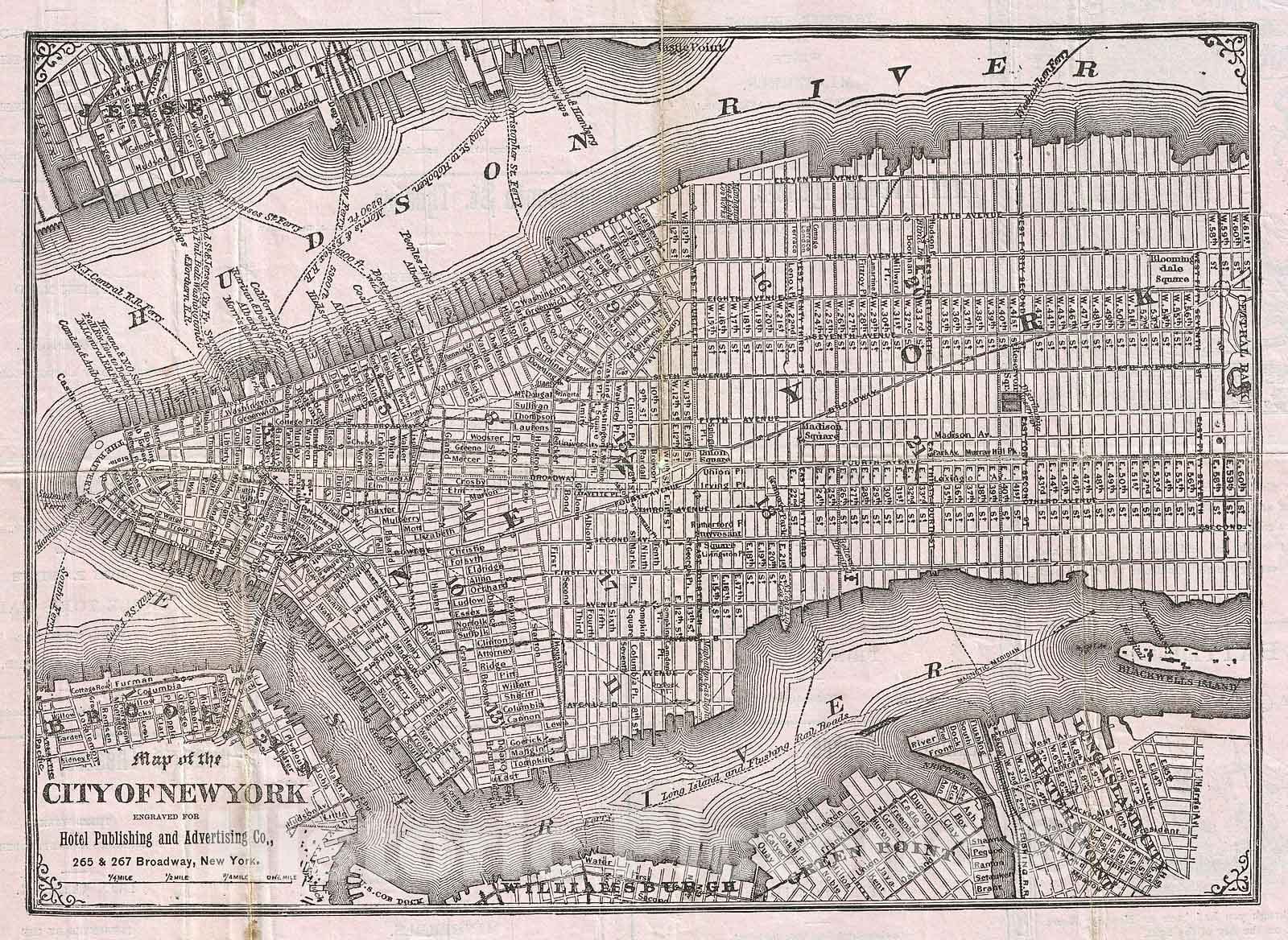 Historic Map : Hotel and Theater Advertising Map of New York City, 1886, Vintage Wall Art