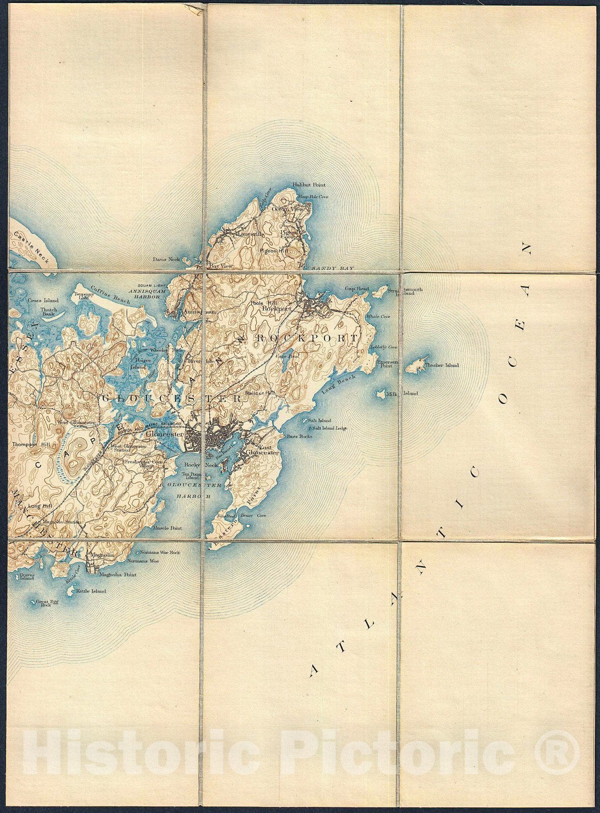 Historic Map : Pocket Map Version of The U.S. Geological Survey Map of Gloucester and Rockport, Massachusetts , 1887, Vintage Wall Art