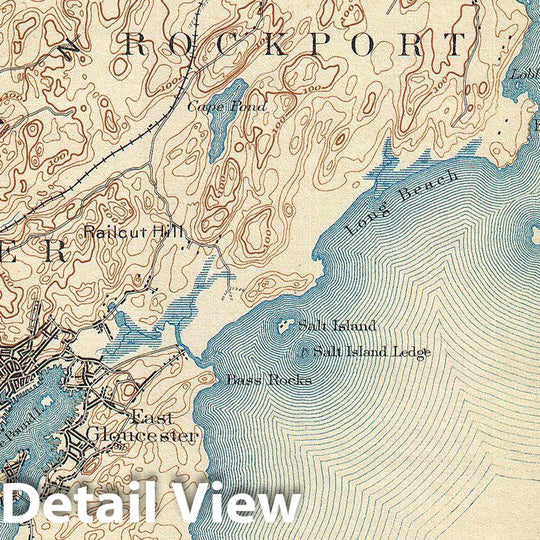 Historic Map : Pocket Map Version of The U.S. Geological Survey Map of Gloucester and Rockport, Massachusetts , 1887, Vintage Wall Art