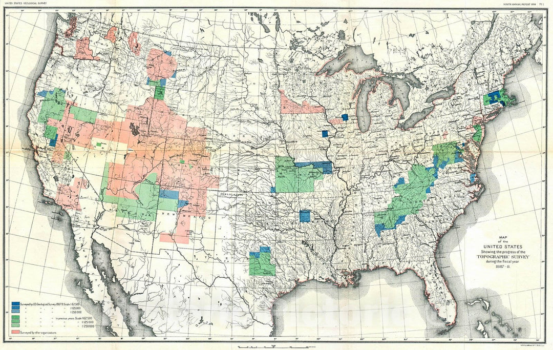 Historic Map : Topographic Survey Map of The United States, 1888, Vintage Wall Art