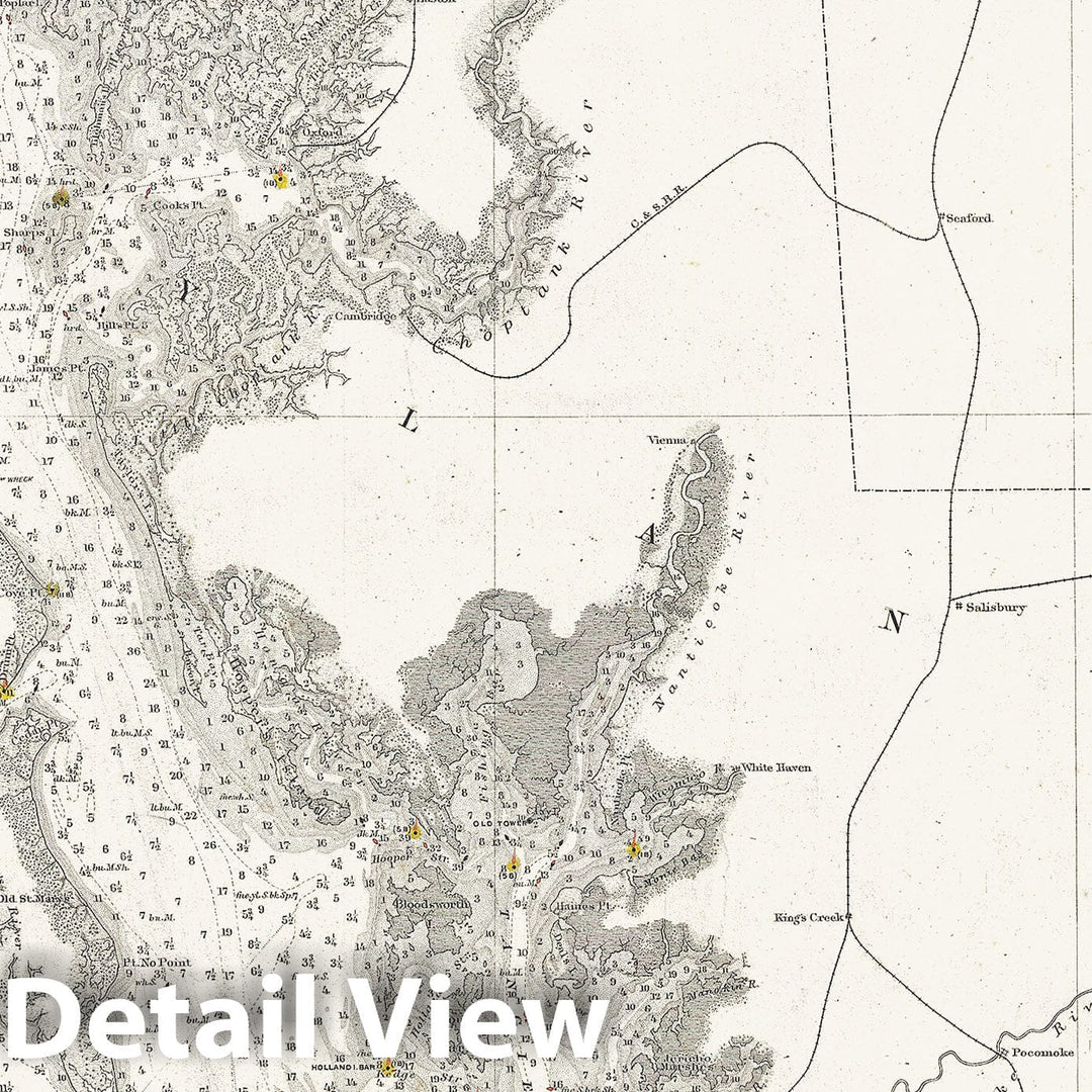 Historic Map : U.S. Coast Survey Nautical Chart or Map of The Chesapeake Bay and Delaware Bay, 1893, Vintage Wall Art