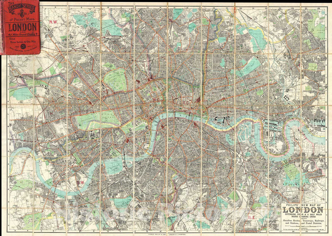 Historic Map : Philip Pocket Map or Plan of London, England, 1895, Vintage Wall Art