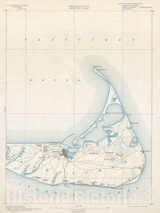 Historic Map : U.S. Geological Survey Map of Nantucket, Massachusetts , 1898, Vintage Wall Art