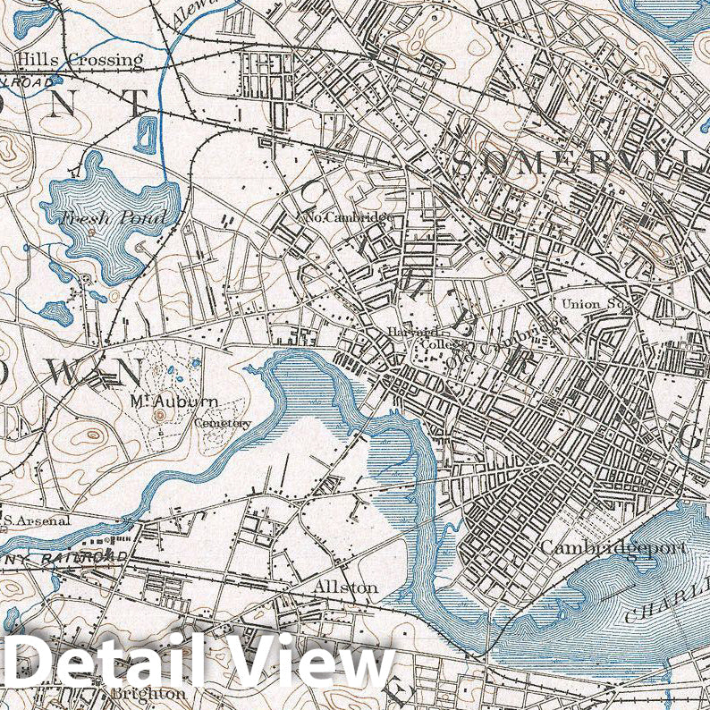 Historic Map : U.S. Geological Survey of Boston and Vicinity, Massachusetts , 1900, Vintage Wall Art