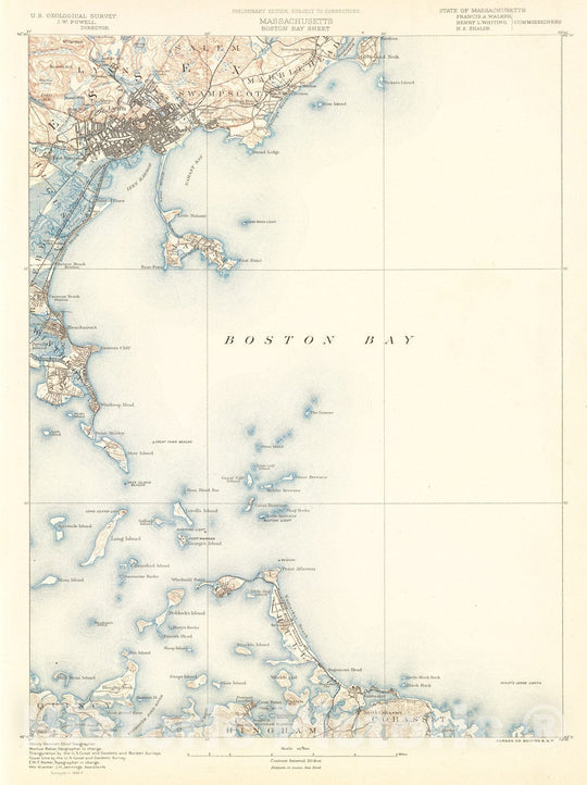 Historic Map : U.S. Geological Survey of Boston Bay, Massachusetts , 1900, Vintage Wall Art