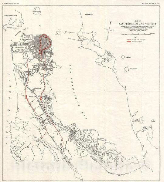 Historic Map : Geological Survey Map of San Francisco Peninsula After 1906 Earthquake , 1907, Vintage Wall Art