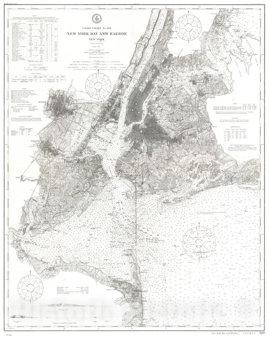 Historic Map : U.S. Coast Survey Nautical Chart or Map of New York City and Harbor, 1910, Vintage Wall Art