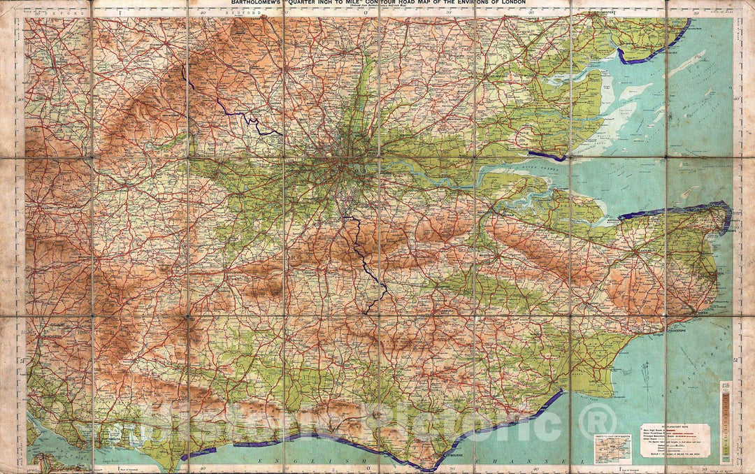 Historic Map : Map of The Environs of London, England, 1928, Vintage Wall Art