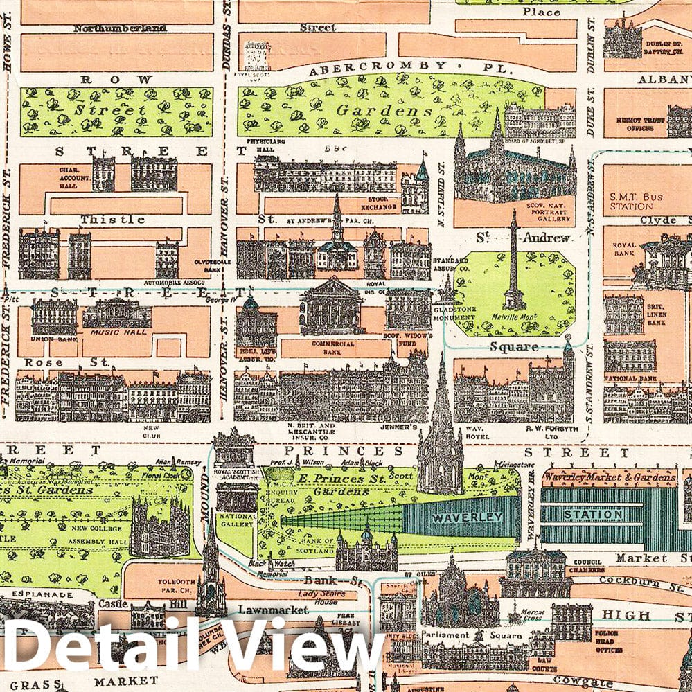 Historic Map : Reid Pictorial Map of Edinburgh and Leith, Scotland, 1935, Vintage Wall Art