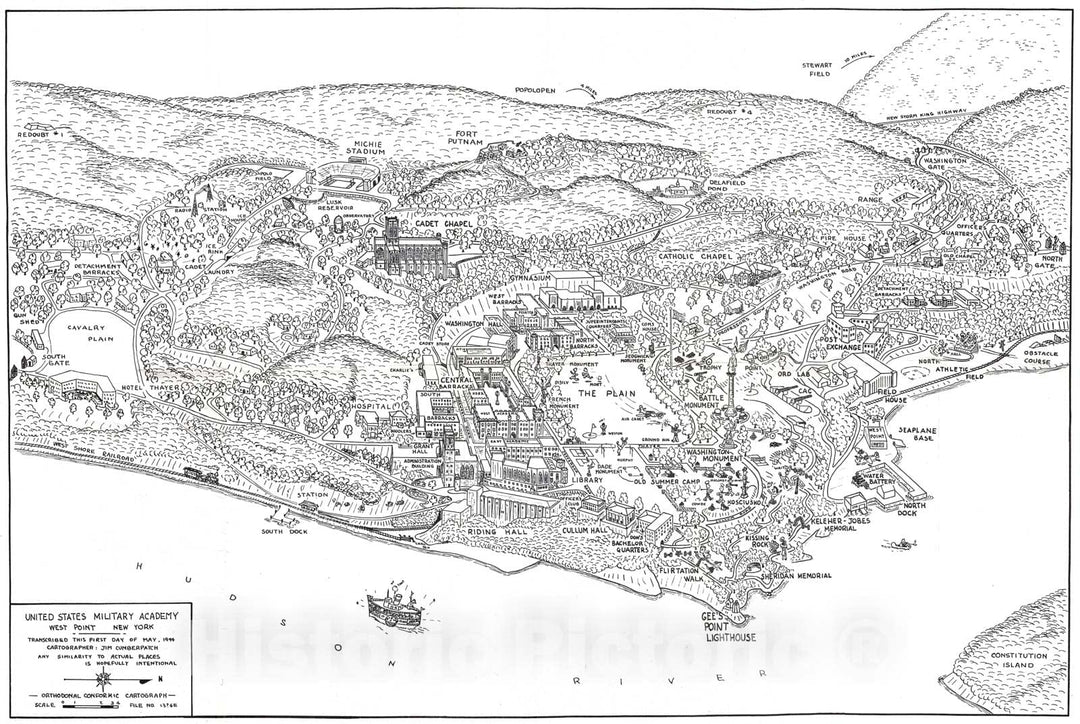 Historic Map : Cumberpatch View or Map of West Point Military Academy, New York, 1944, Vintage Wall Art