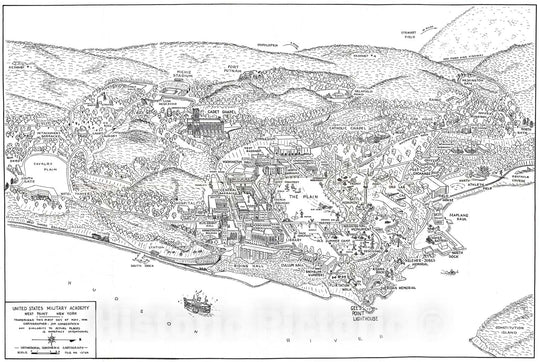 Historic Map : Cumberpatch View or Map of West Point Military Academy, New York, 1944, Vintage Wall Art