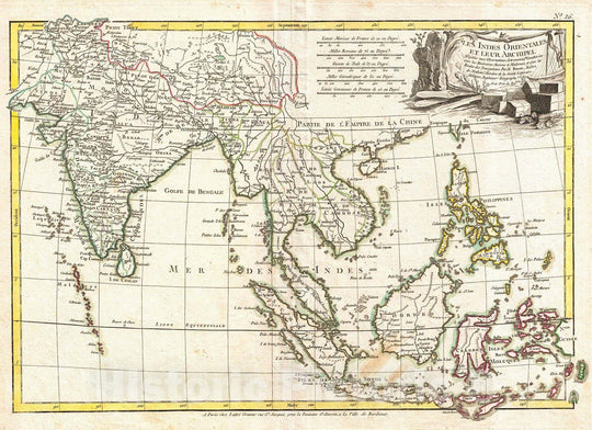 Historic Map : Bonne Map of India, Southeast Asia & The East Indies (Thailand, Borneo, Singapore), 1770, Vintage Wall Art