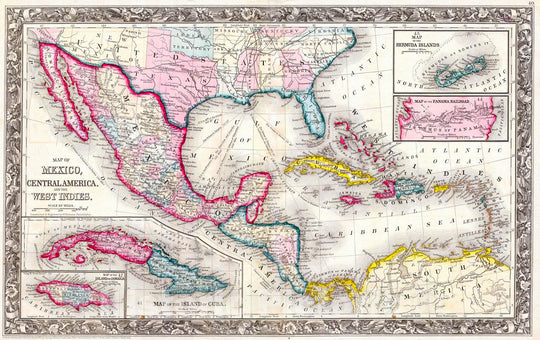 Historic Map : Mitchell's Map of The West Indies, Mexico and Central America, 1860, Vintage Wall Art